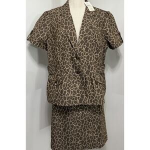 NEW Cato Brown Button Blazer Jacket & Skirt Set Animal Giraffe Print Size XL 12